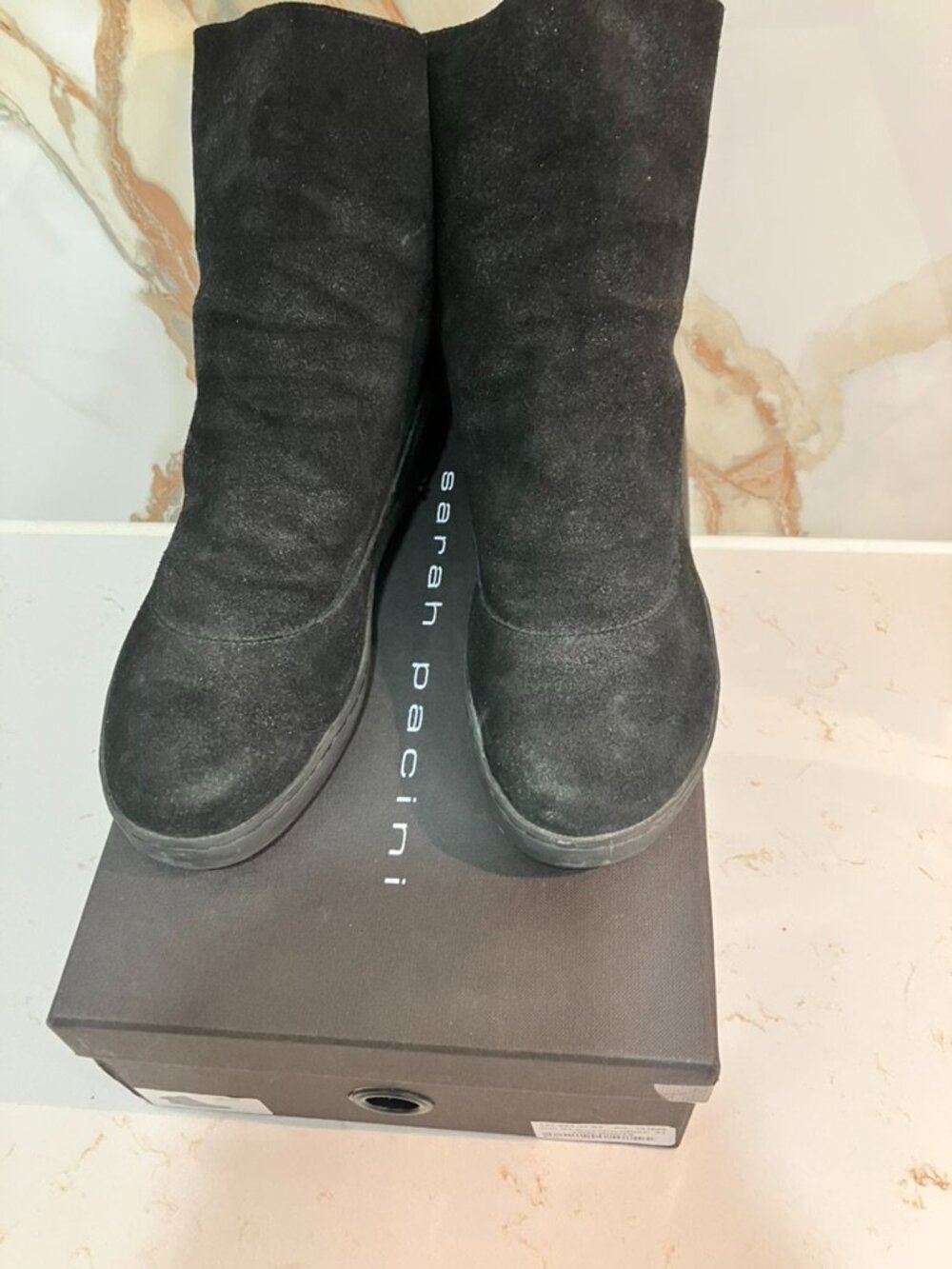 Sarah Pacini Black Glitter Convertible Suede Ankle Boots - Size 38 EU (US 7.5) -